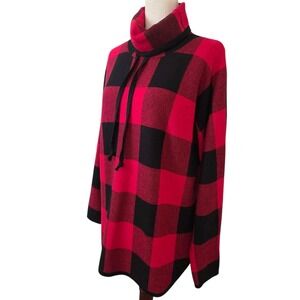 Adrienne Vittadini Red Black Buffalo Plaid Pullover Turtleneck Sweater Size M